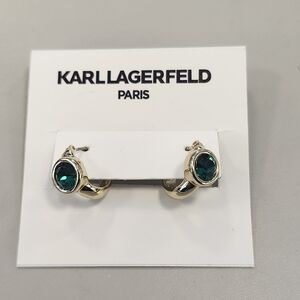 NWT Karl Lagerfeld Gold/Green Stone Bezel Extra Small Huggie Hoop Earrings